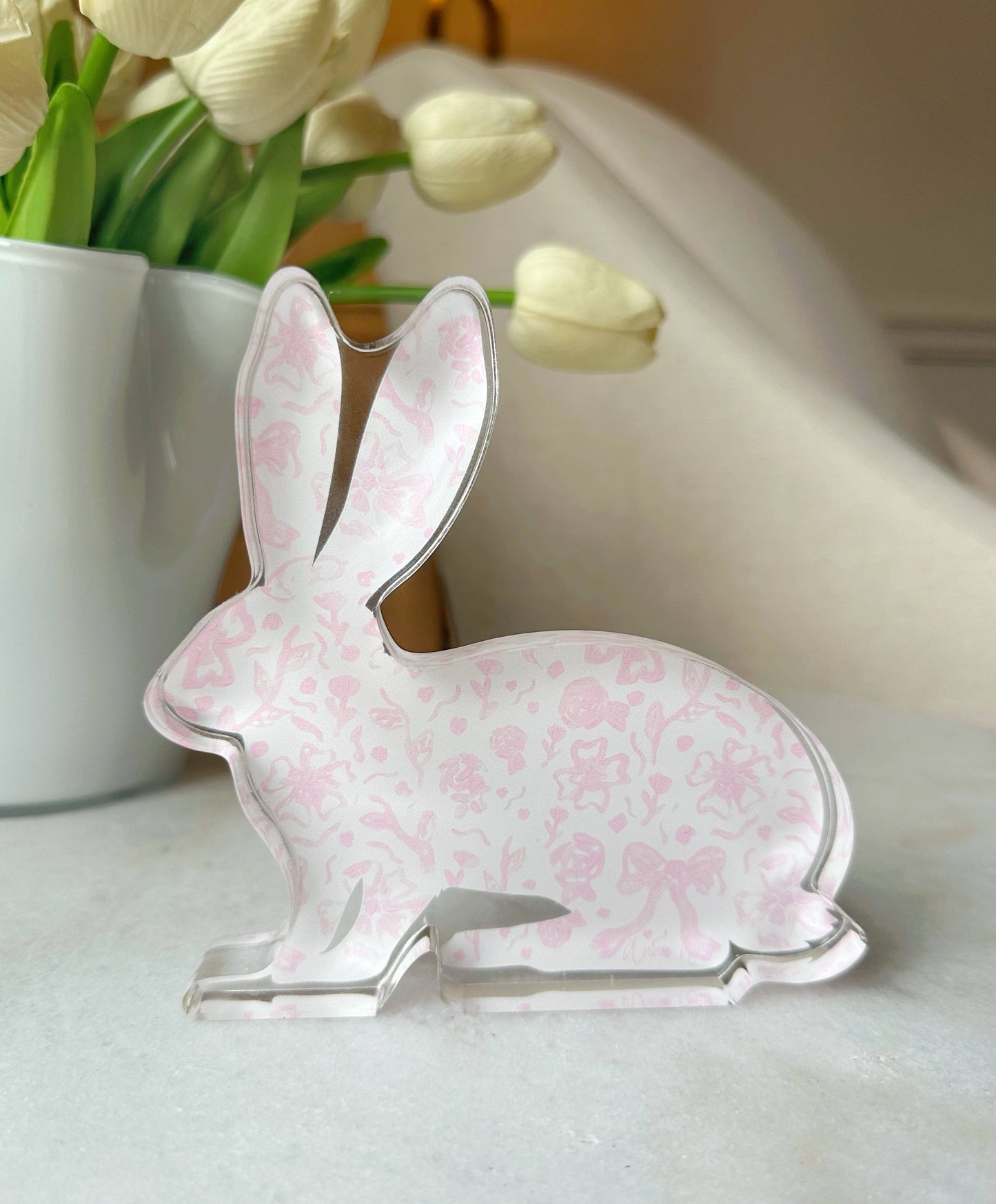 Easter Acrylic Bunny Block : Pink Spring Pattern Bunny