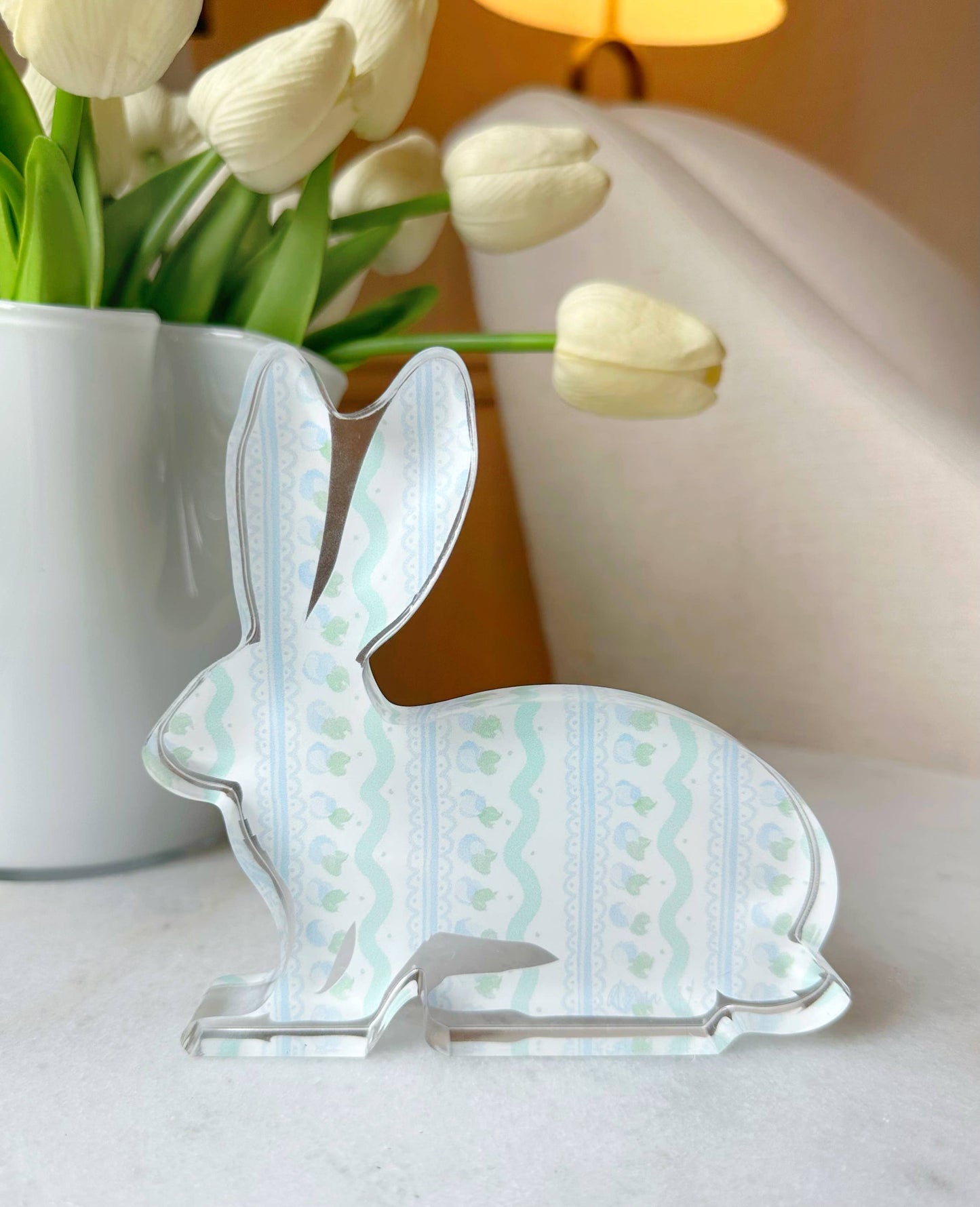Easter Acrylic Bunny Block : Pink Spring Pattern Bunny