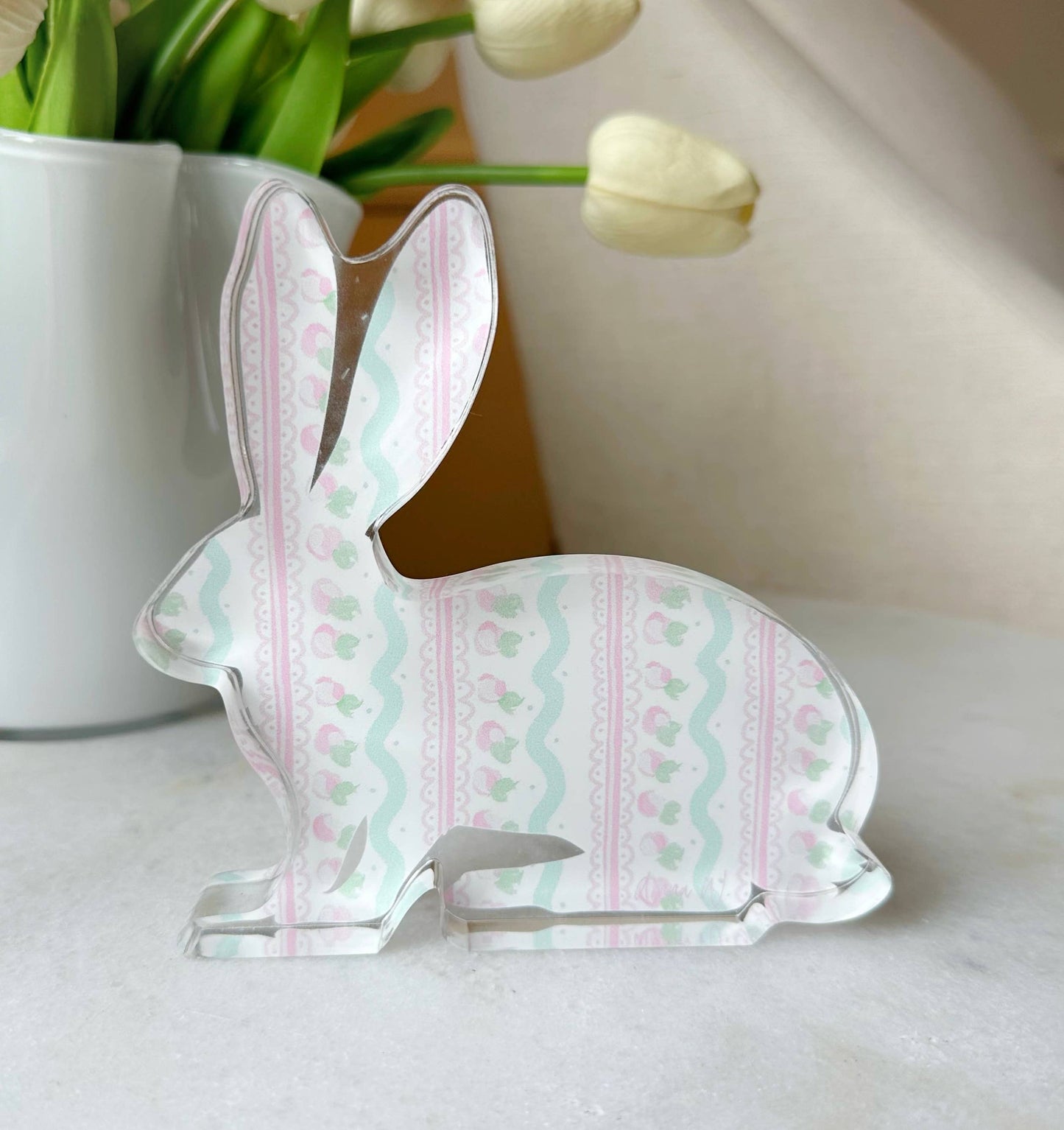 Easter Acrylic Bunny Block : Pink Spring Pattern Bunny