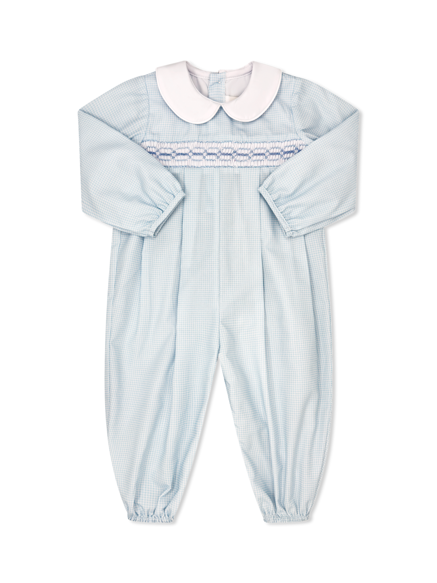 Christopher Romper Long Sleeve - Baby Blue Minigingham