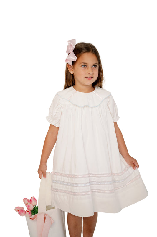 Donahue Dress - White,Blue, Pink