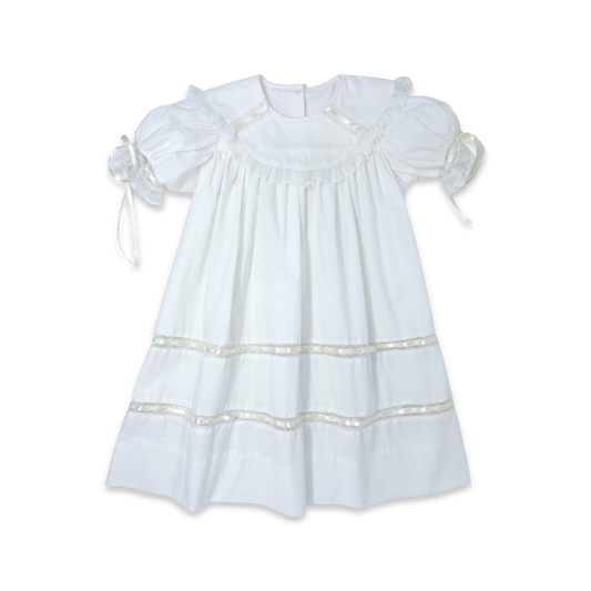 Donahue Dress - White Batiste, Ecru Ribbon