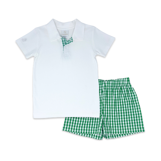 Parker Short Set - White, Augusta Green Check