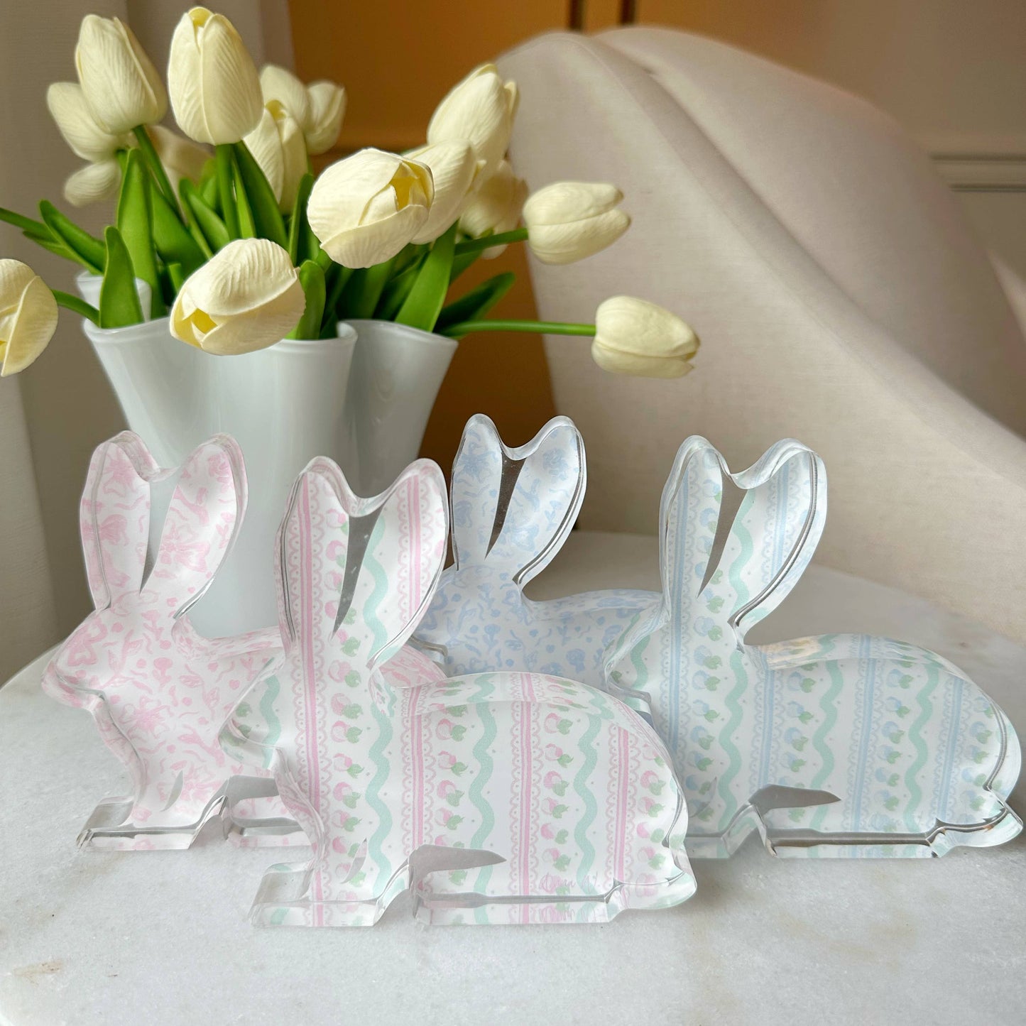 Easter Acrylic Bunny Block : Pink Spring Pattern Bunny