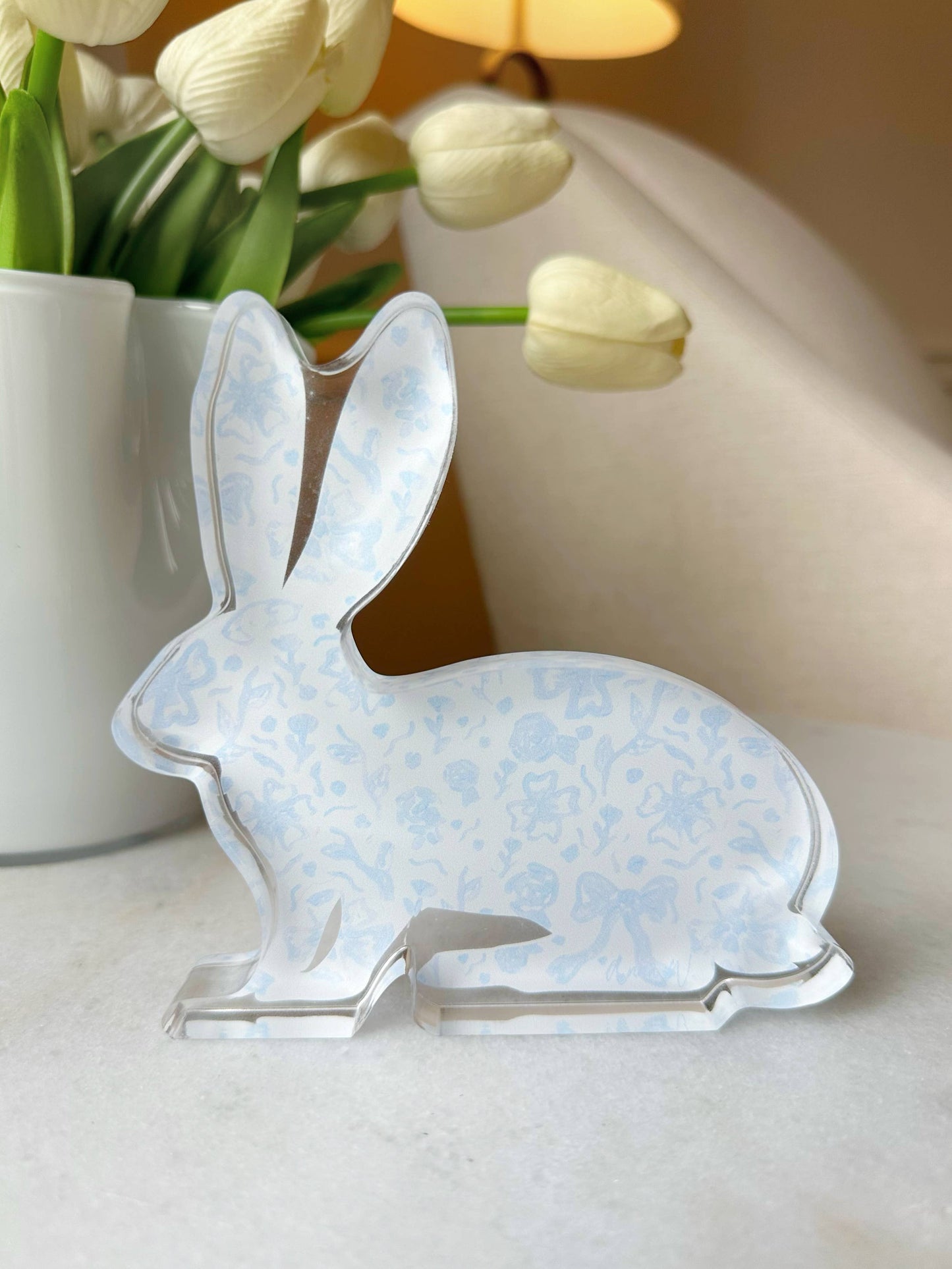 Easter Acrylic Bunny Block : Pink Spring Pattern Bunny
