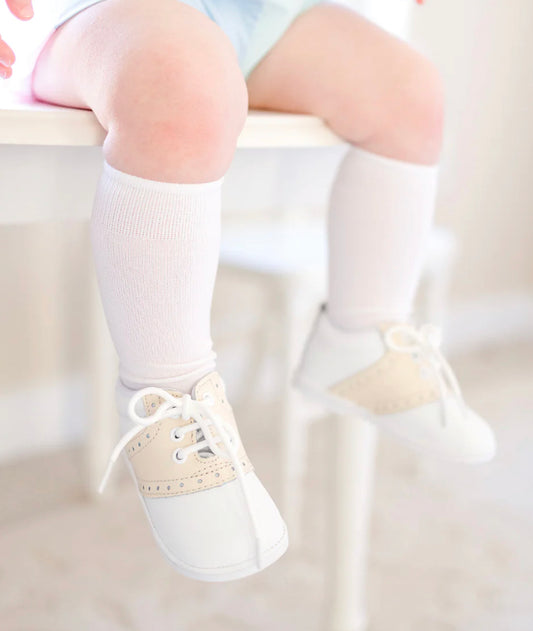 Austin Beige Leather Saddle Oxford Shoe (Baby) - white/beige