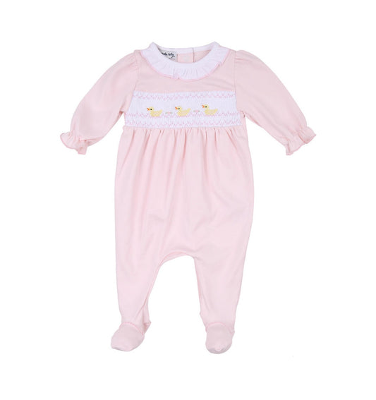 Ducky Smocked Footie-Pink