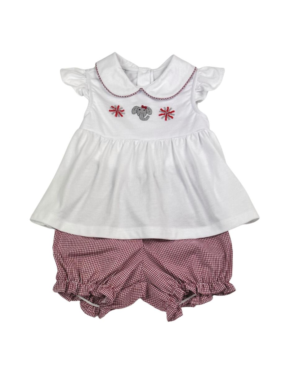 Crimson Elephant French Knot Girls Bloomer Short Set