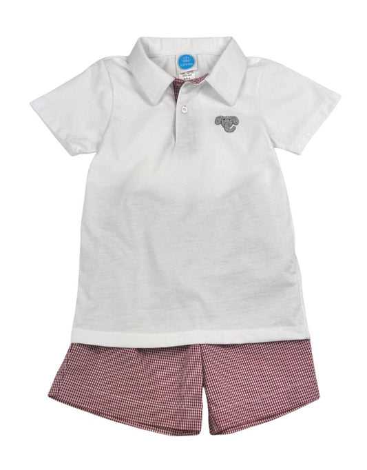 Crimson Elephant French Knot Polo Short Set