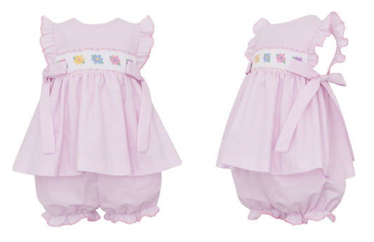 Pink Flower Side Tie Bloomer Set