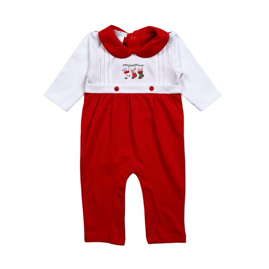 Christmas Stockings Hand Embroidered Pima Romper - Boy