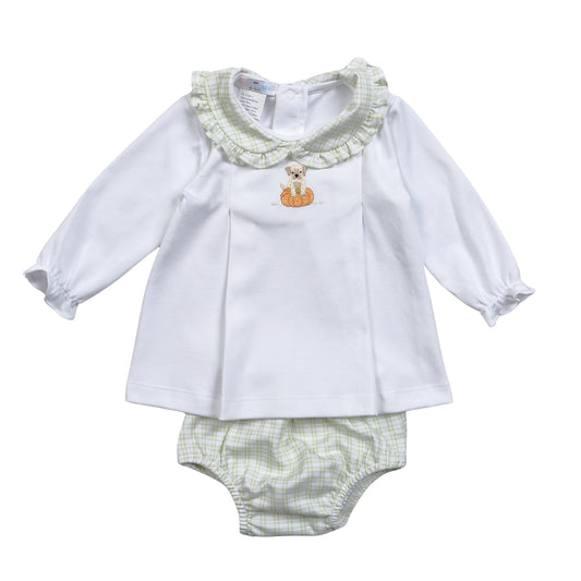 Pumpkins and Paws Hand Embroidered Pima Bloomers Set - Girl