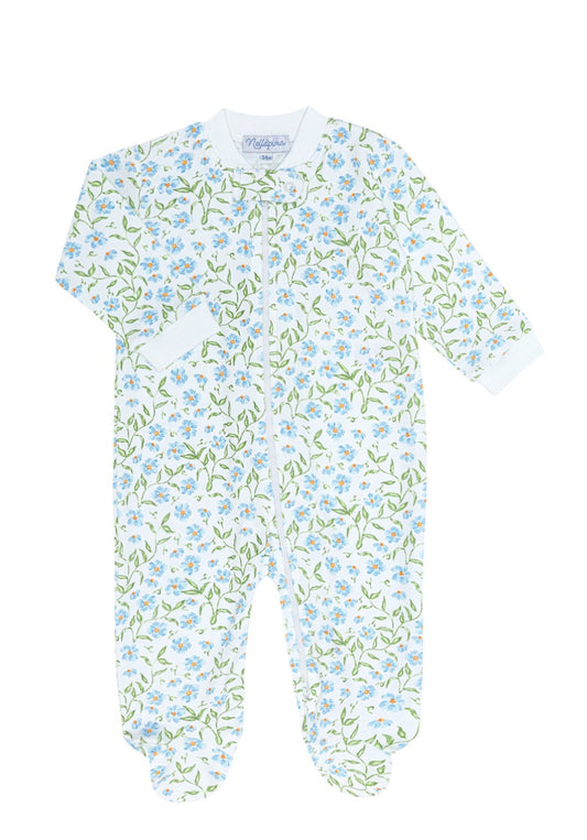 Blue Vines Print Zipper Footie