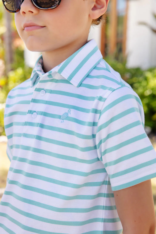 Prim and Proper Polo SS- Turks Teal Stripes