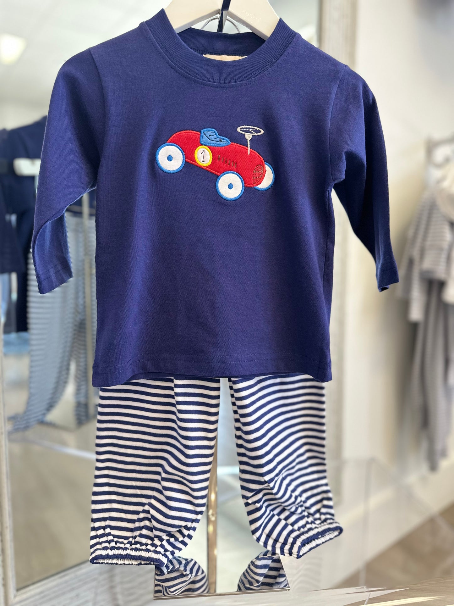 Luigi-Boys Navy Race Car Shirt Set