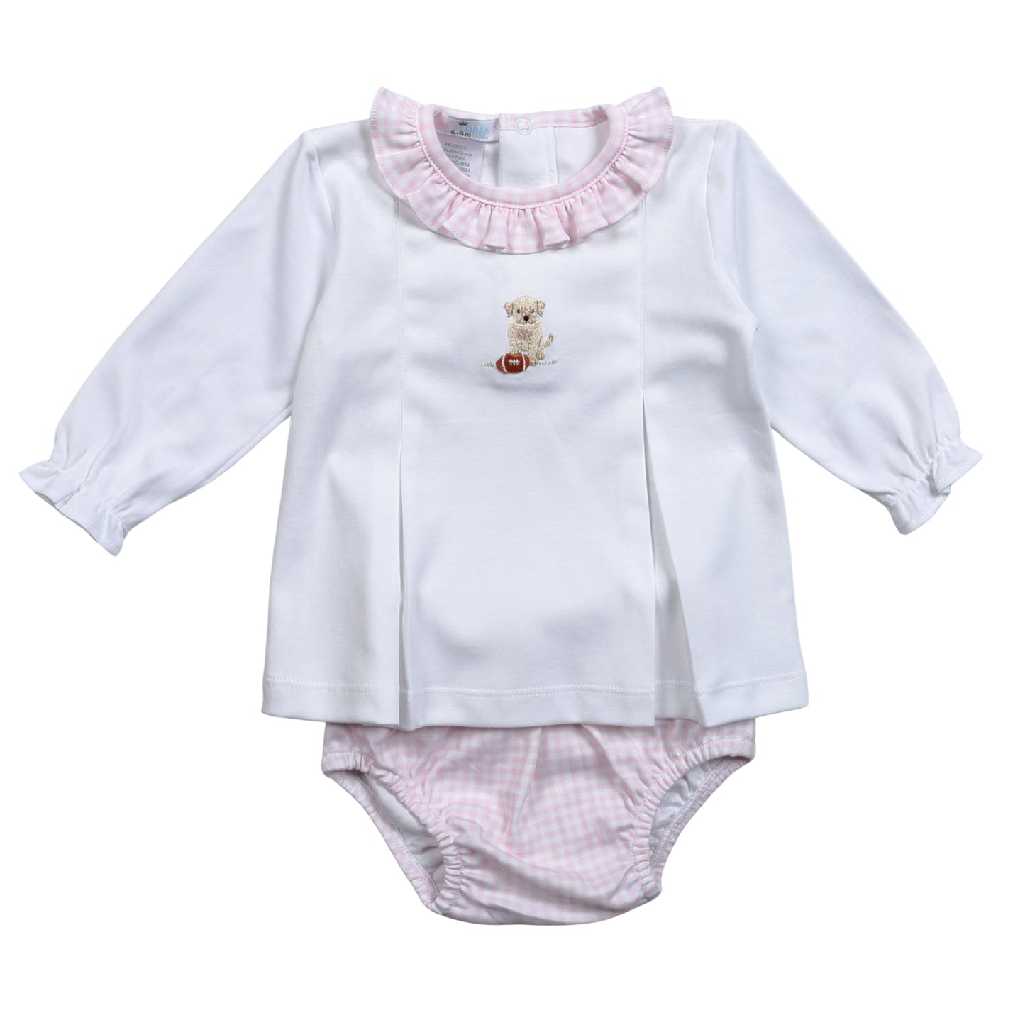 Pink Football Hand Embroidered Pima Bloomers Set