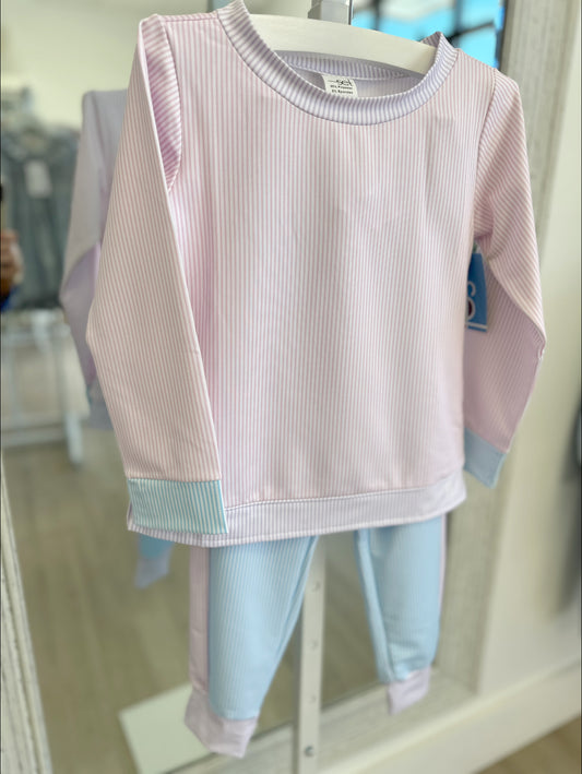 Selena Jogger Set - Cotton Candy Pink Ministripe