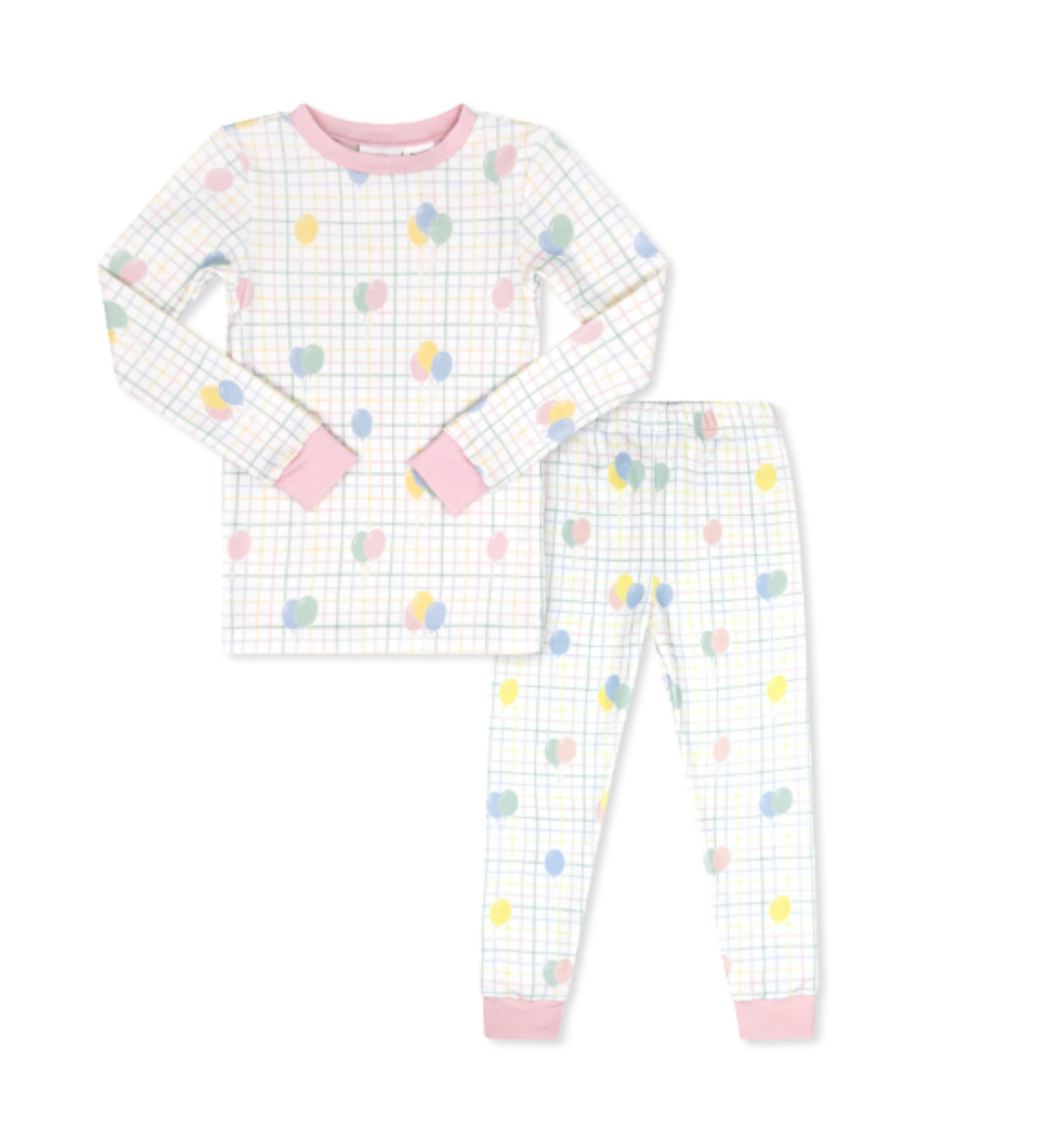 Sweet Pea PJ Set - Party Time Balloon Plaid, Park Pink