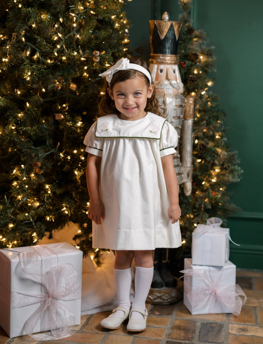 Hope Chest Dress - Winter White Velvet, Candy Cane