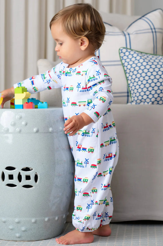 Long Sleeve Patton Play Romper - Chatham Choo Choo