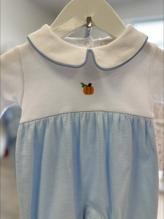 Blue Bitty Stripe Pumpkin Boy Romper