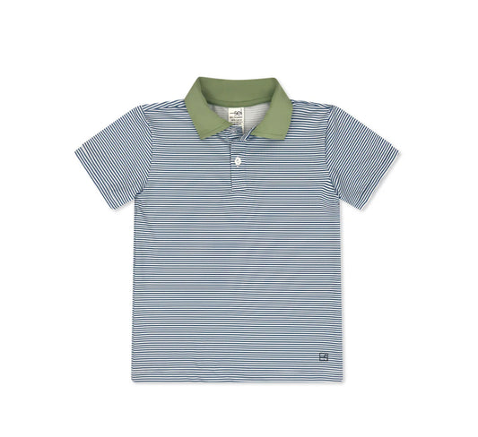 Set Athletics Parker Polo-Blue Stripe/Green Collar