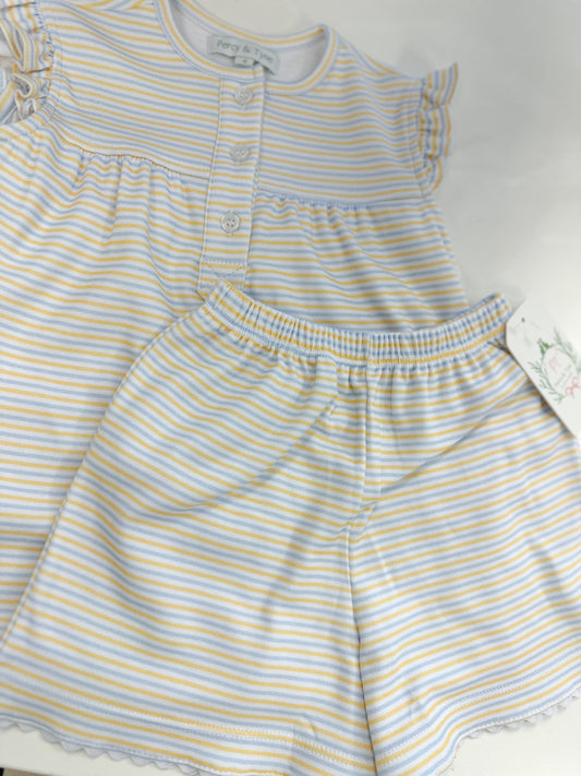 Stripe Short Set - Baby Blue & Butter Stripe