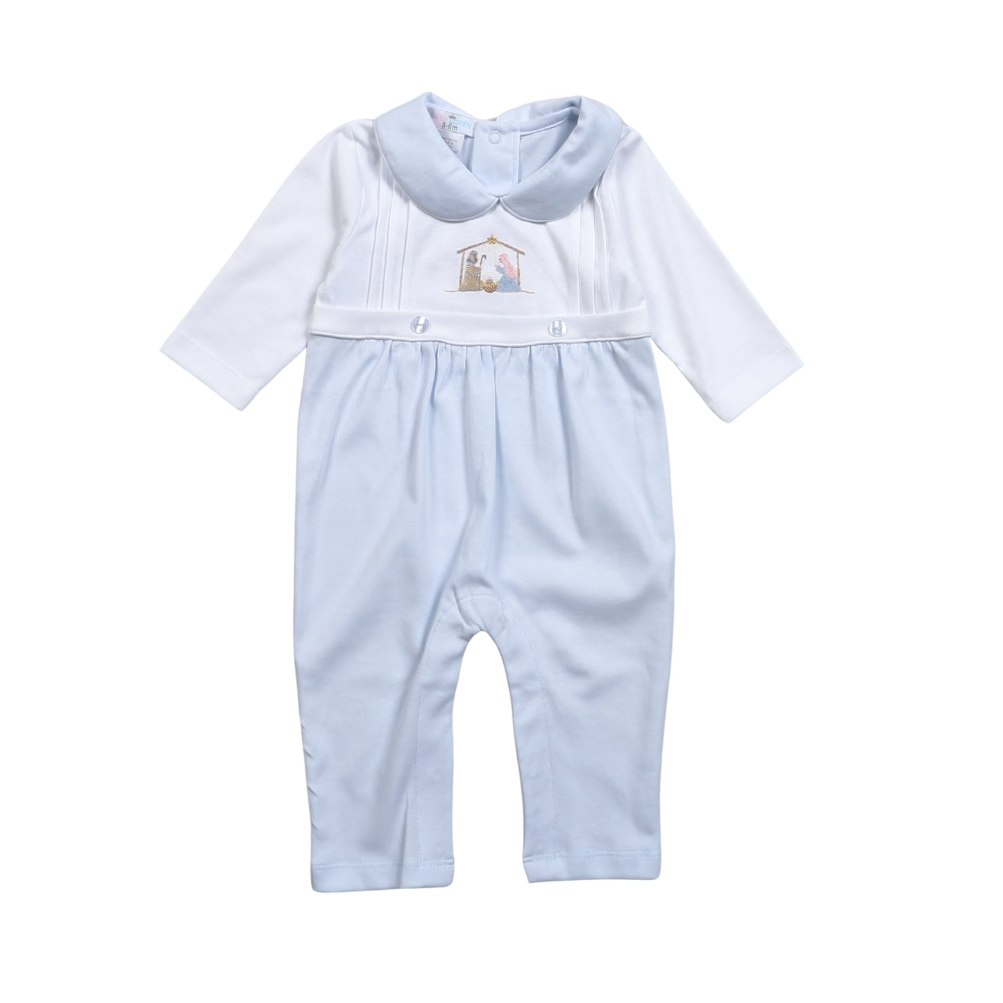 Nativity Hand Embroidered Pima Romper - Blue