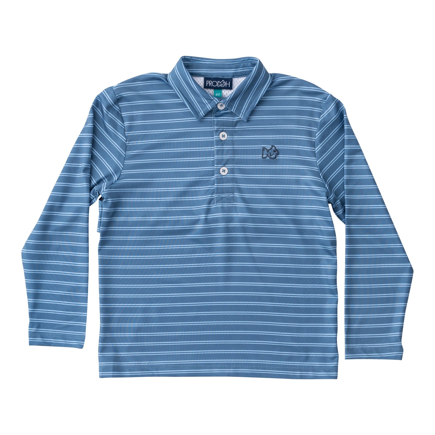 Boys' Long Sleeve Pro Performance Polo - Bluefin and Powder Blue Stripe