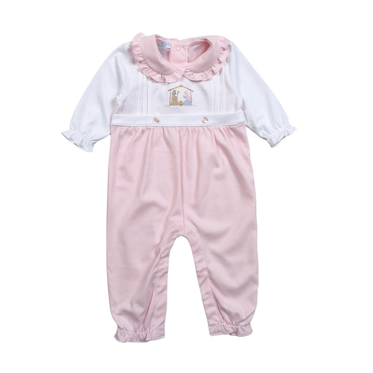 Nativity Hand Embroidered Pima Romper - Pink