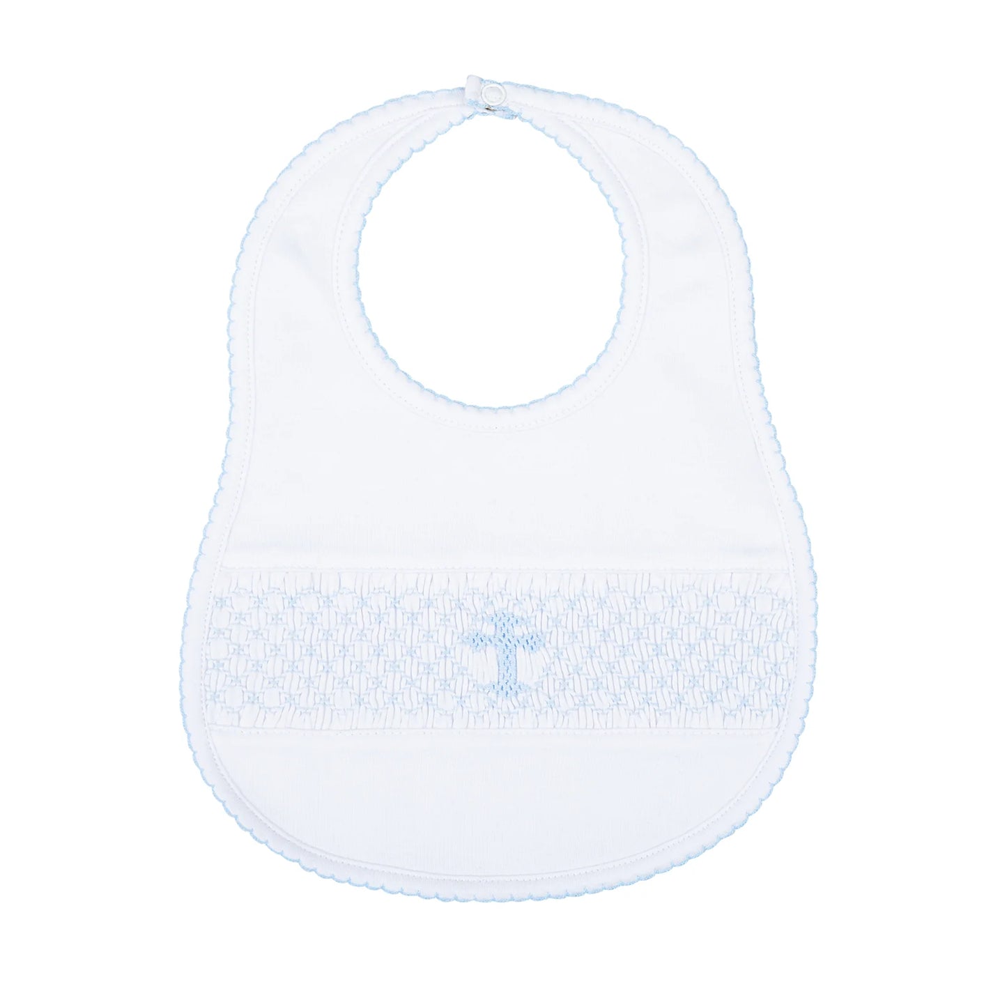 White Bib With Blue Smocked Cross