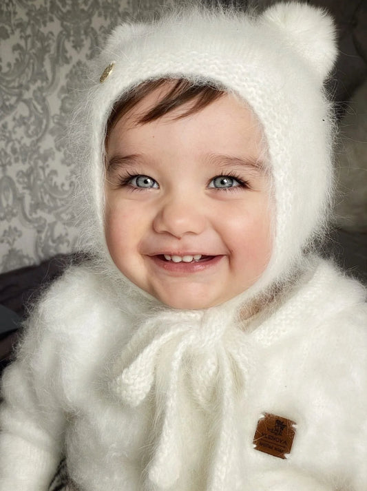 White Cashmere Teddy Hat