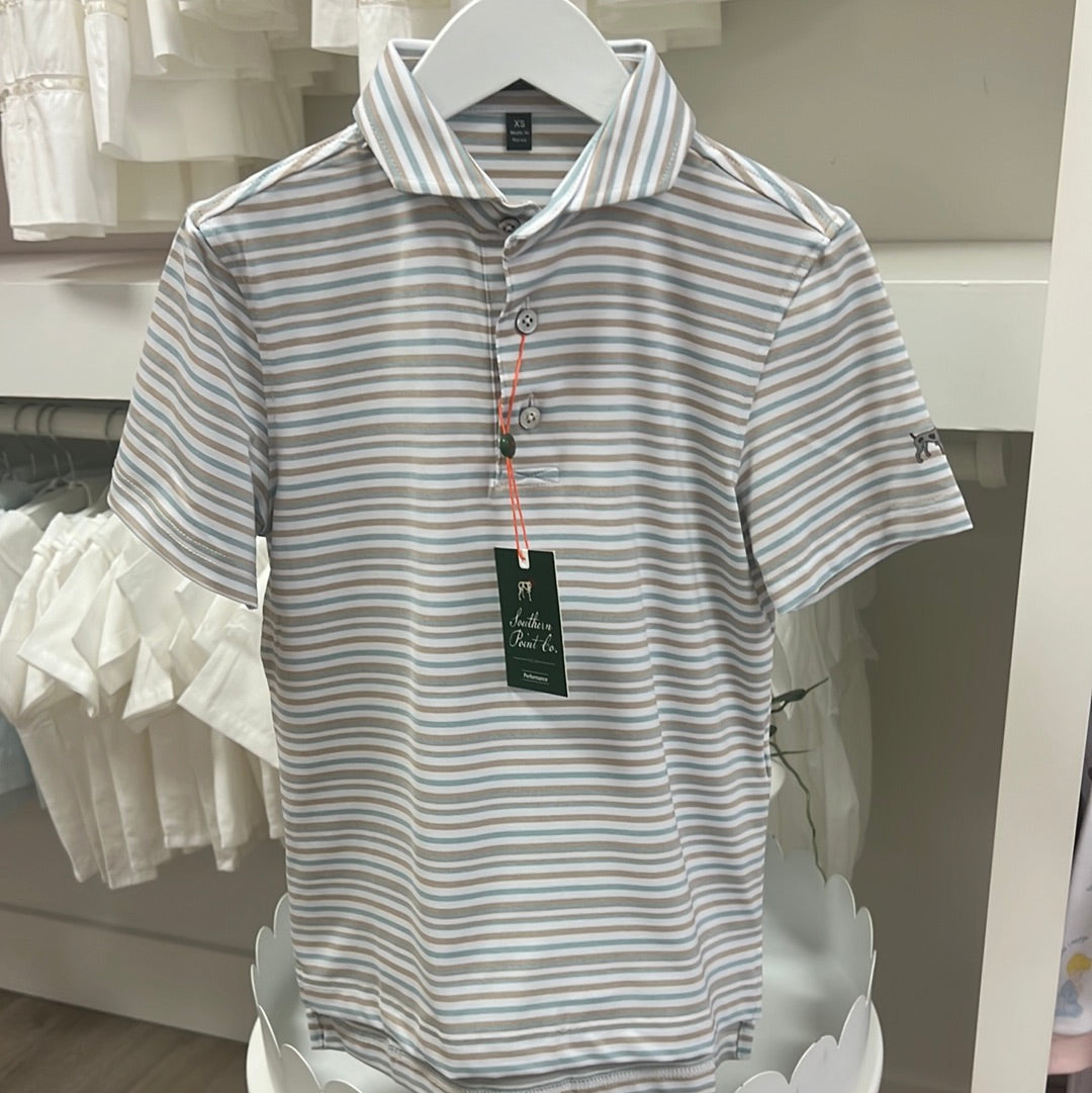 SP-Blue/wh/tan stripe Polo