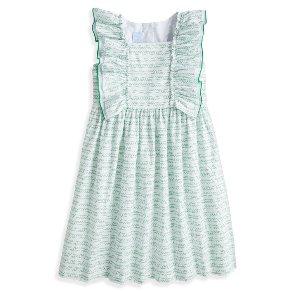 June Dress-Green Ticking