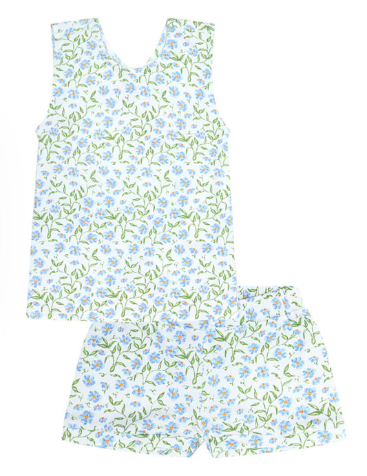 Blue Vines Print Summer Short Set