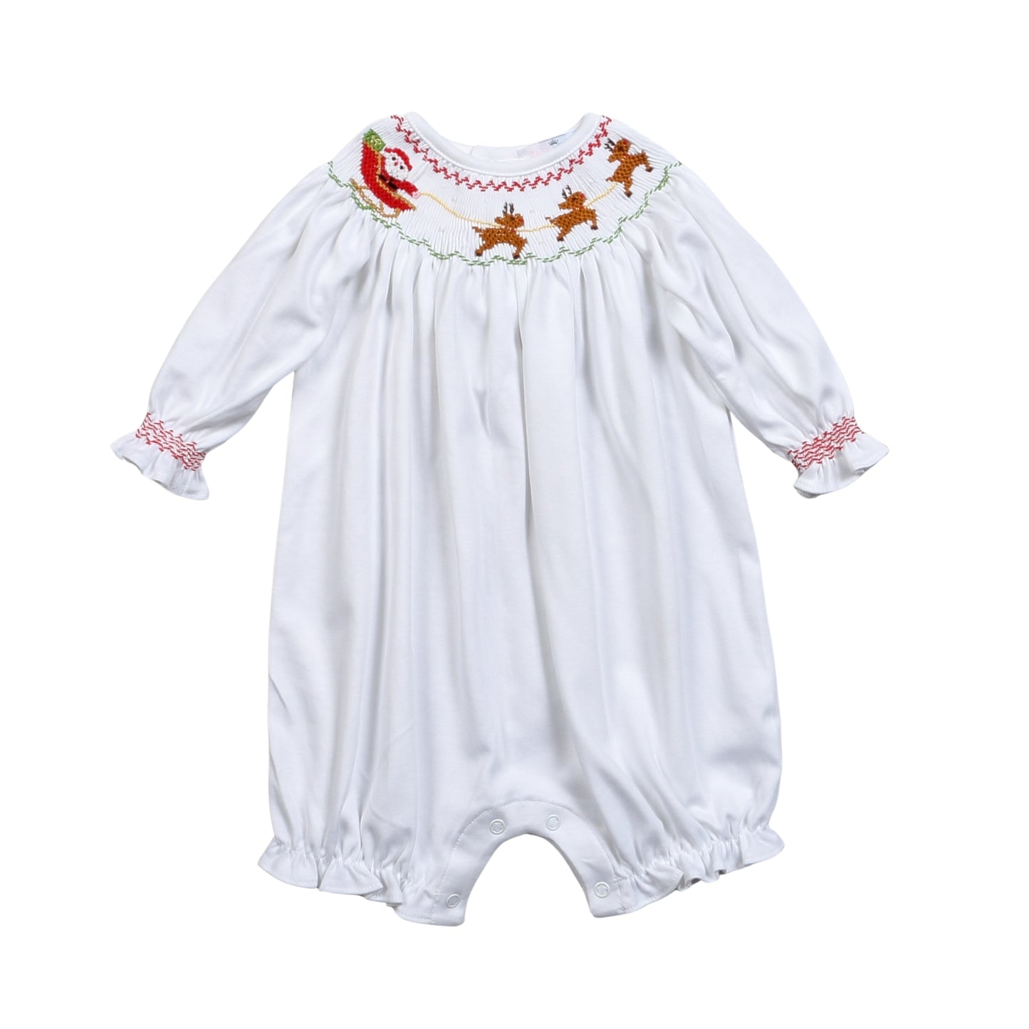 Santa's Sleigh Hand Smocked Pima Hand Smocked Bubble