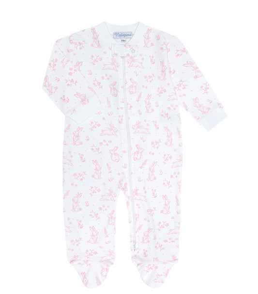 Pink Bunny Toile Zipper Footie