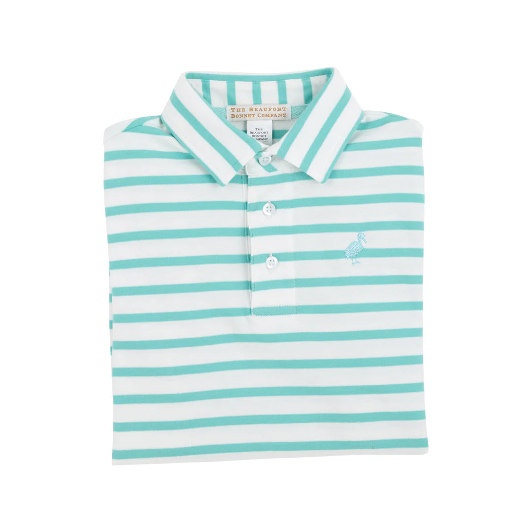 Prim and Proper Polo SS- Turks Teal Stripes