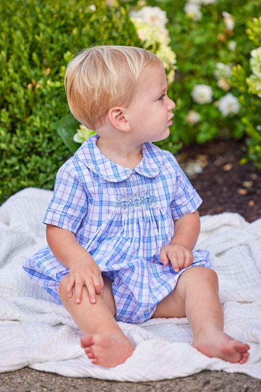 Albany Plaid Smocked Boy Bubble