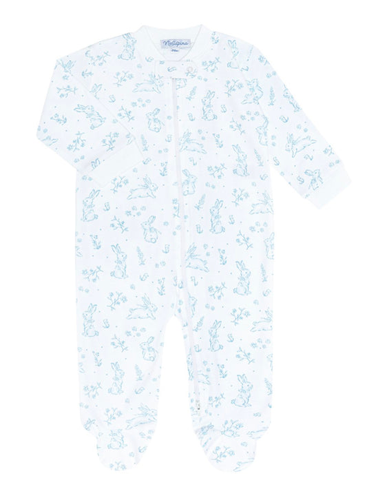 Blue Bunny Toile Zipper Footie