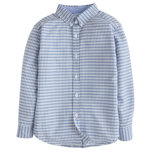 Button Down Shirt - Gray Blue Gingham