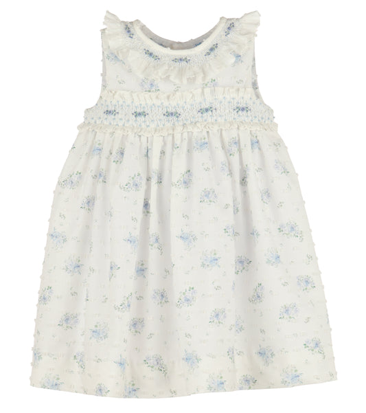 Swiss Floral Smock Dress,  Blue