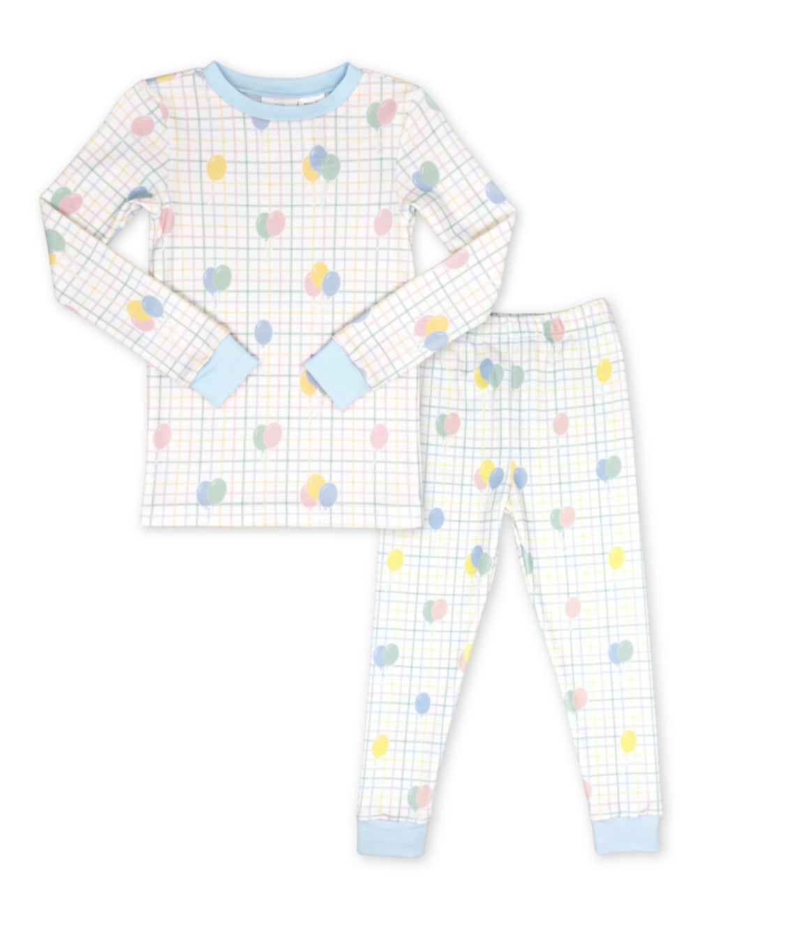 Sweet Pea PJ Set - Party Time Balloon Plaid, Park Blue