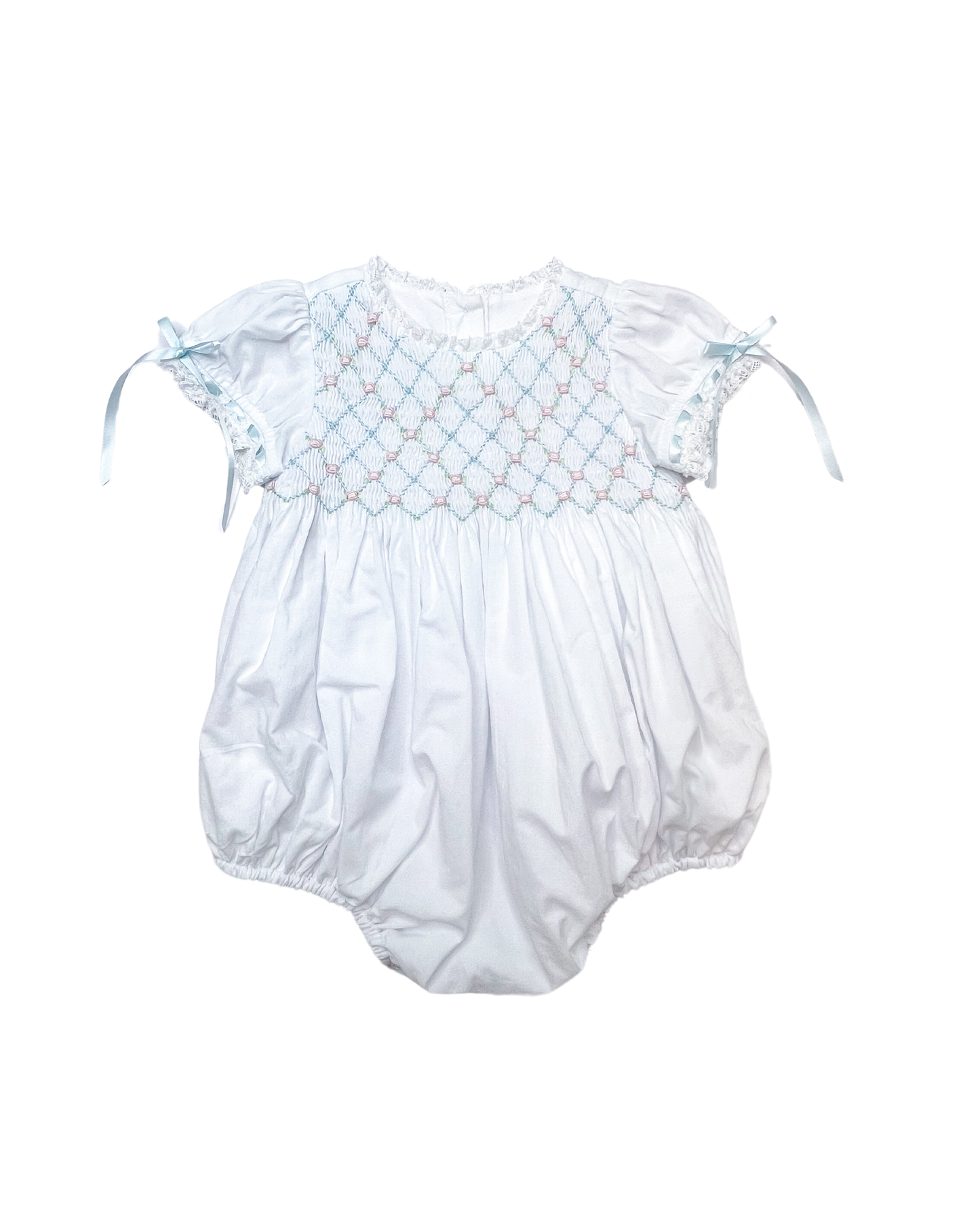 Heirloom Bubble - White Batiste w/ Blue Smocking