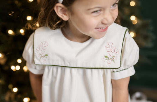 Hope Chest Dress - Winter White Velvet, Candy Cane