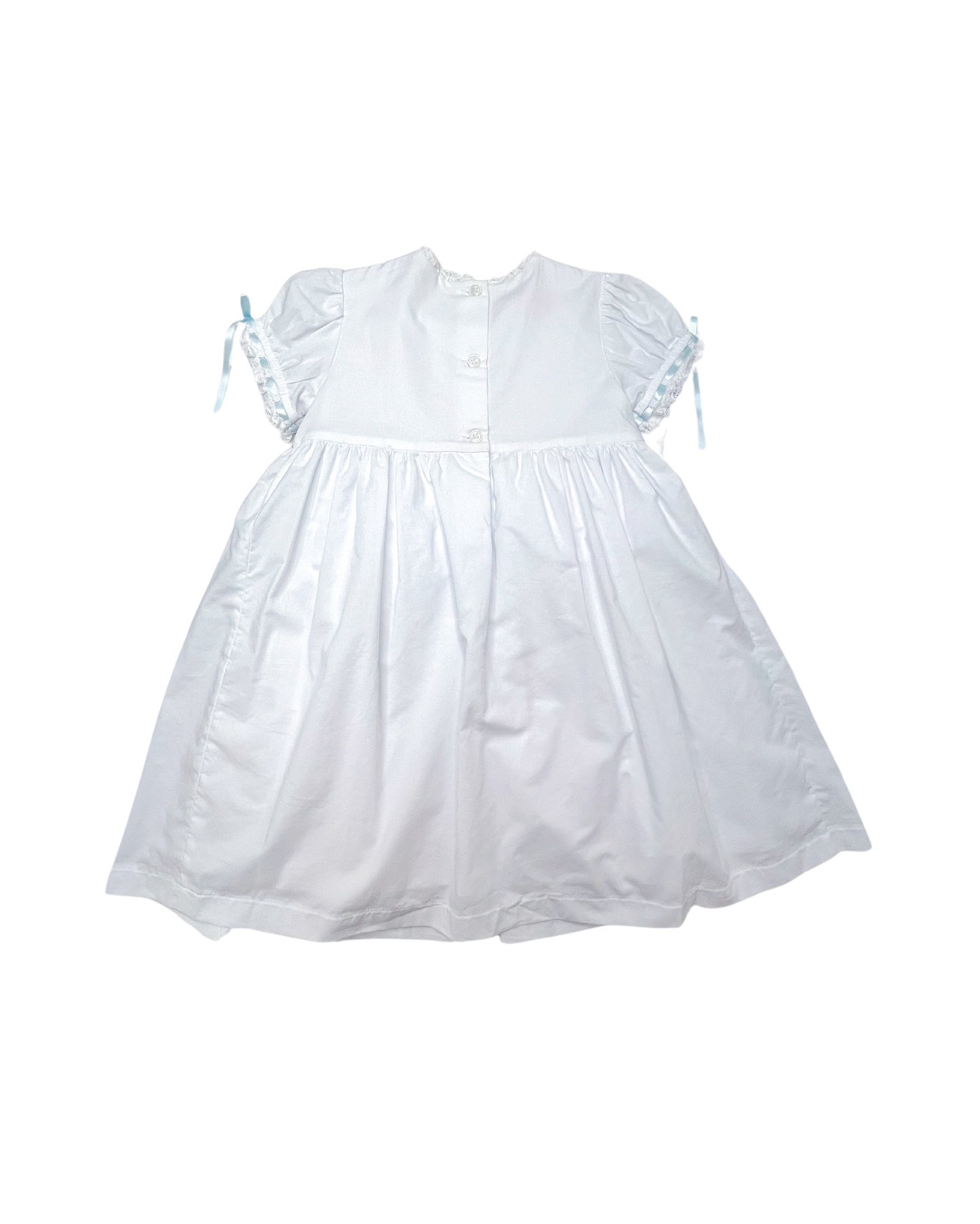 Heirloom Dress - White Batiste w/ Blue & Pink Smocking