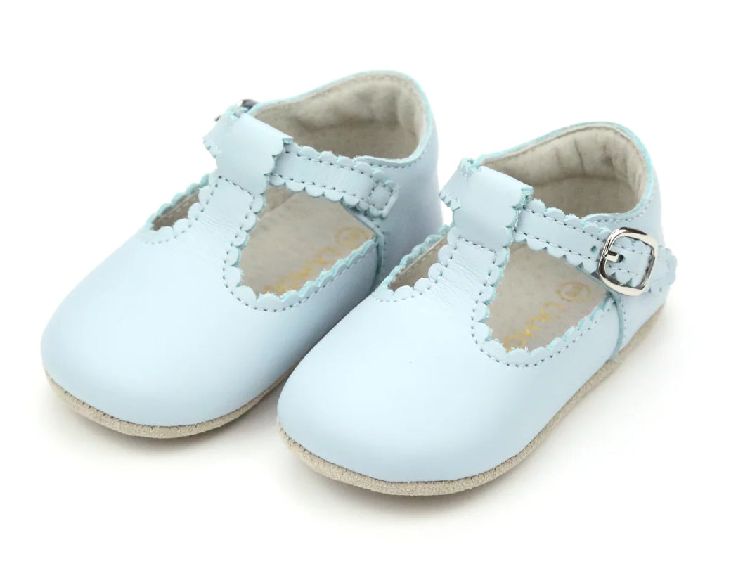 Elodie Girls Scalloped T-Strap Mary Jane Crib Shoe (Infant) - Blue