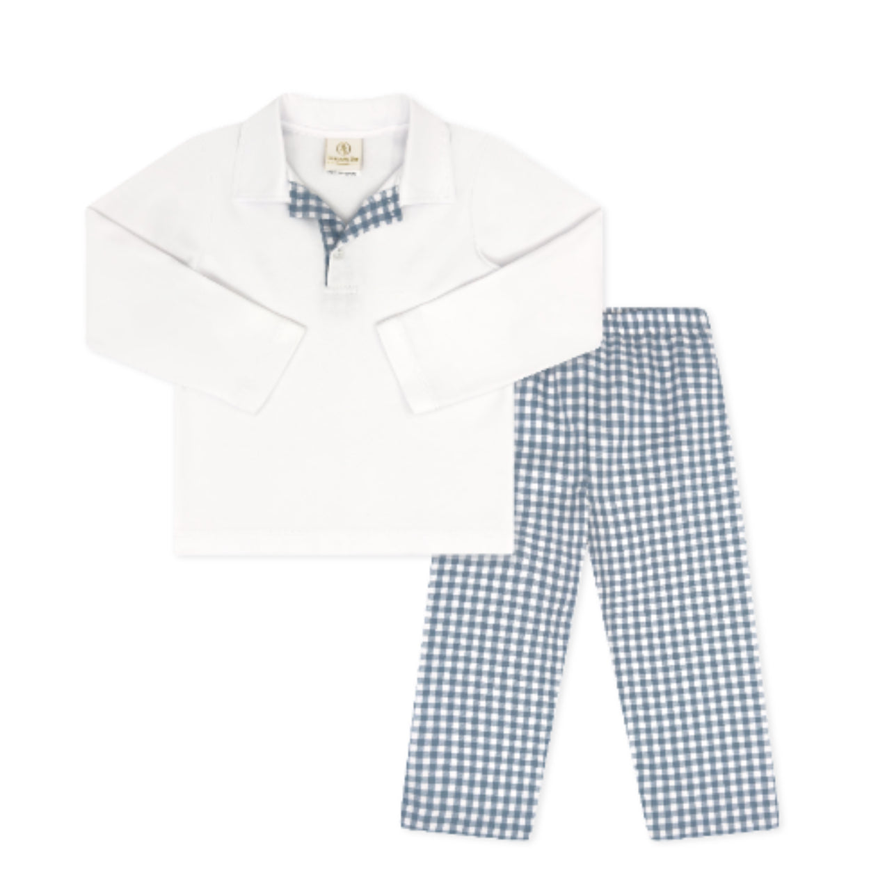 Parker Pant Set Long Sleeve - Stone Blue Check