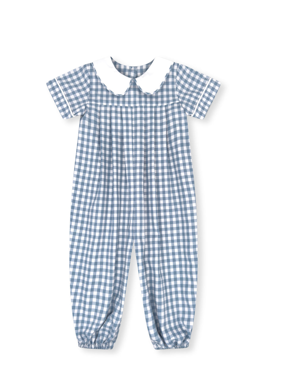 Precious Pleated Romper - Stone Blue Check