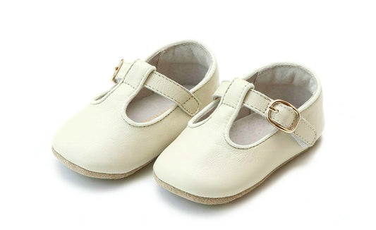 Evie Napa Leather Girls T-Strap Mary Jane Crib Shoe (Infant) - Beige